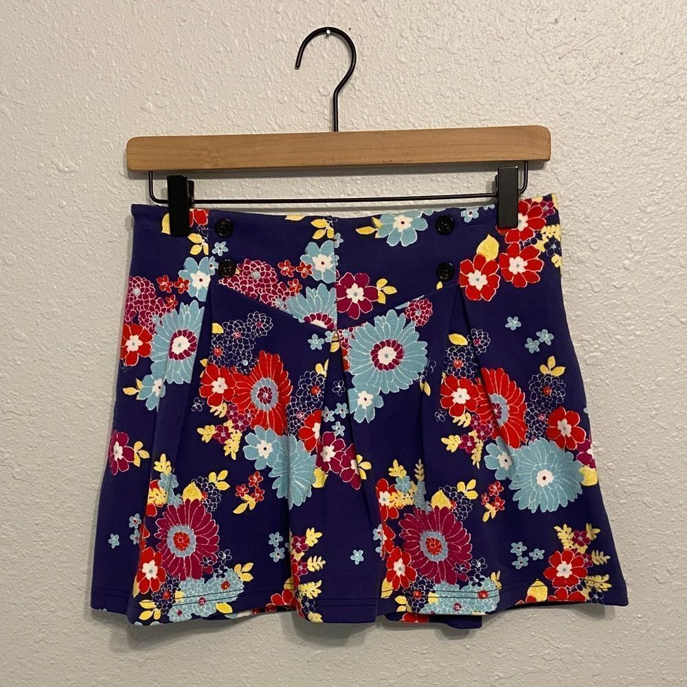 Modcloth Blue Retro Floral Keeping Score Pleated Skort Size Medium NEW